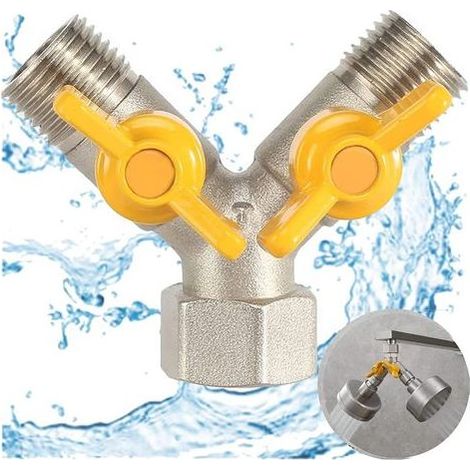 Vanne de commutation 1/2", robinet à trois voies en Y avec vanne d'arrêt, pomme de douche, bras de douche, raccord de bec pour machine à laver (1/4)