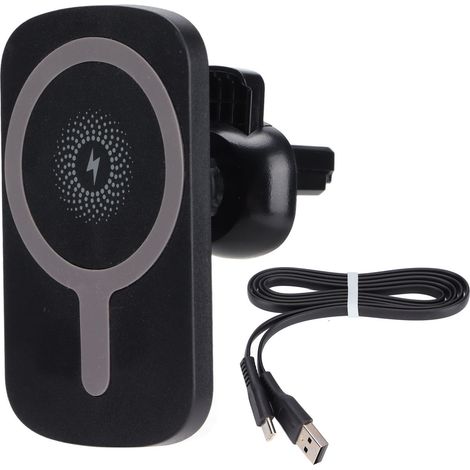 15W C14 Kabelloses magnetisches Autoladegerät für iPhone, robust und schwarz, Lüftungsschlitzhalterung