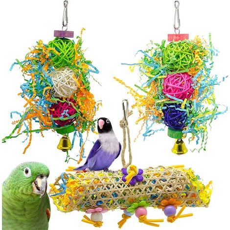 3-Piece Bird Toys, Chewable Toys, Animal Cage Decorations with Bell for Parakeets, Cockatiels, Sunbirds, Macaws and Other Small Birds (1/5)