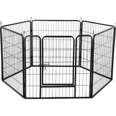Haustier-Spielzaun, sechs flexible Paneele, abschließbare Tür, schwarz (1/2)