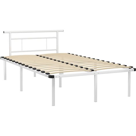 Bed Frame  White  Powder-coated metal, plywood  Double   Durable vidaXL