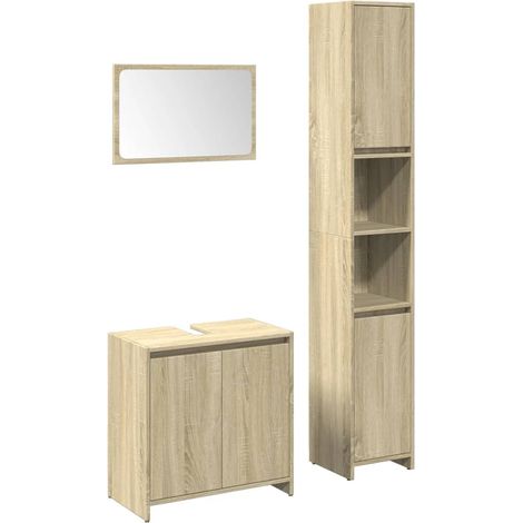 Maison Exclusive - 3-tlg. Badmöbel-Set Sonoma-Eiche Holzwerkstoff