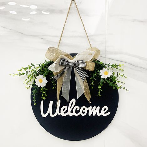 Panneau de bienvenue pour porte d'entrée, décoration de porche extérieur en bois, style ferme (1/5)