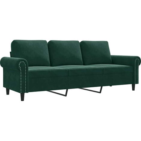vidaXL Sofá de 3 plazas terciopelo verde oscuro 180 cm (1/2)