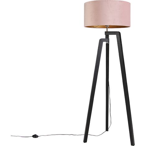 Stehlampe Stativ schwarz mit rosa Schirm und Gold 50 cm - Puros