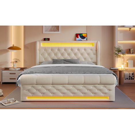 Lit mezzanine 140x200 cm noir en métal avec escalier et grand espace de rangement sous le lit, sommier à 24 lattes inclus, charge 150 kg (1/5)