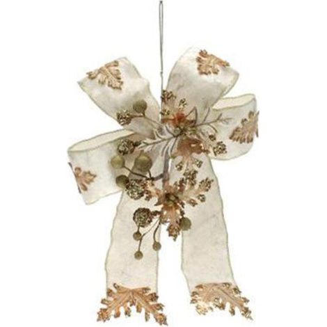 Fiocco pendente per albero natale - colore crema/rame - decorazione addobbo natalizio