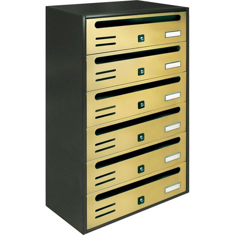 CASSETTA POSTALE CONDOMINIO ORIZZONT. MOD. CUBO COLOR GHISA E ORO 6 POSTI -C6RO