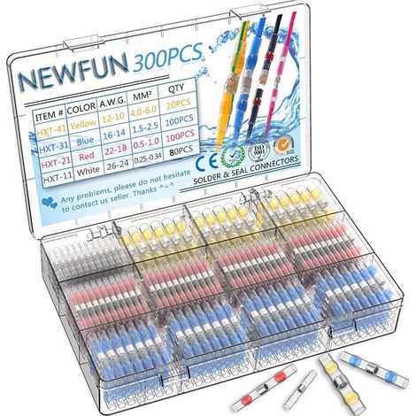 300Pcs Joint de Soudure Connecteur de Fil-Connecteurs Bout à Bout à Souder par Rétrécissement-Kits de Connecteurs à Souder-Bornes de fil Étanches Isolées pour Automobiles et Navires (1/5)