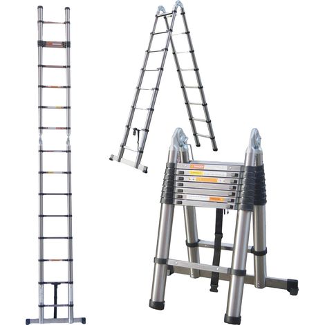 Échelle télescopique, longueur verticale de 5m, longueur en chevron de 2,5m, capacité de charge de 150kg, espacement des marches de 30cm, poids de 21,35kg (1/5)