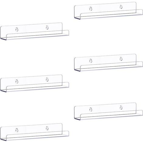 Lot de 6 étagères flottantes en Acrylique Transparent pour Rangement Mural, 38 cm, étagère Murale pour Enfants, Rebord d'affichage pour Chambre, Salon, Salle de Bain, Cuisine (1/4)