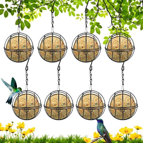 Mangeoire à Oiseaux Suspendue en Métal - Lot de 8 Distributeurs de Boules de Graisse pour Petits Oiseaux de Jardin (1/5)