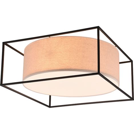 Plafonnier 3xE27, abat-jour tissu beige, noir mat - Trio - Ross (1/3)