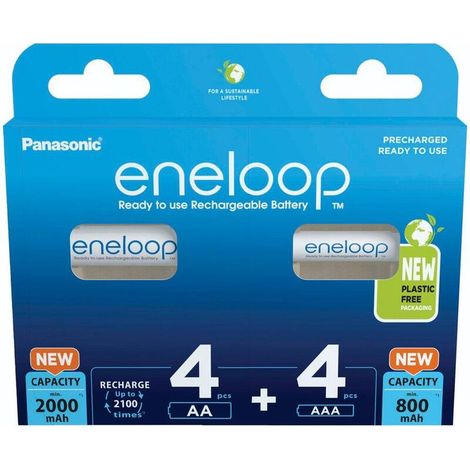 Conjunto Panasonic Eneloop: 4 pilas AA de 2000 mAh y 4 pilas AAA de 800 mAh