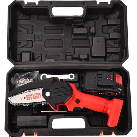 Battery Operated Mini Chainsaw with 1 Battery and 2 Chains, 4 Inches, Portable Rechargeable Chainsaw for Cutting Garden Branches, Chain Thickness 4mm (1/3)