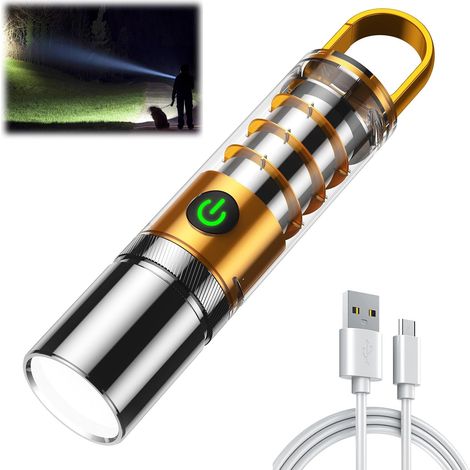 Linterna, linterna táctica de alto brillo, linterna recargable con 5 modos, linterna con zoom resistente al agua. (1/5)