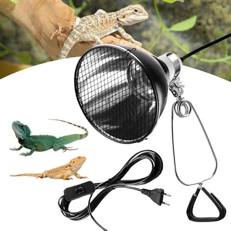 Lampe Chauffante Reptile E27, Lampe Chauffante Pour Terrarium Reptile Avec Grille De Protection, Accessoire Chauffant Pour Reptiles Avec Abat-Jour, Pour Terrarium Tortue Lézard Serpent (1/5)
