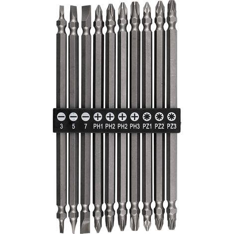 Juego de puntas largas de doble cara: SL3/5/7, PH1/2/2/3, PZ1/2/3 x 150 mm, 10 unidades. (1/3)