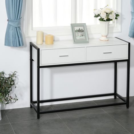 Mesa de Entrada con 2 Cajones y Pies Ajustables Estilo Moderno para Pasillo Salón 120x34x81 cm Blanco y Negro (1/5)