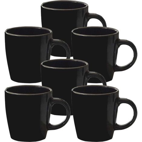 Set de 6 mugs noires en céramique avec liseré doré (Ø9,4 cm) - EBENE (1/5)