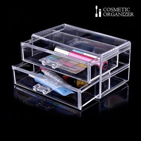 Trade Shop - Organiza Cosméticos Maquillaje Aclinico Organizador De Cosméticos Transparente 2 Cajones -