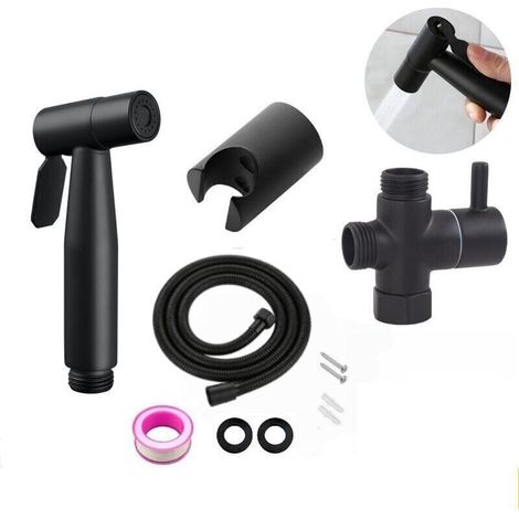 Portable stainless steel hand sprayer with G1/2" T-valve and 1.5m hose + support (Black) (1/4)