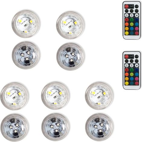 10 pcs Mini Lumières LED Submersible, LED LIGHT Lampe sous-Marines Étanche RGB Multicolore LED Éclairage avec 2 Télécommandes pour Piscine Étang Aquarium Vase Décoration Halloween Noël,32.2cm (1/4)