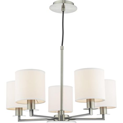 Dar Tyler Suspension Tyler à 5 lumières avec bras articulés, finition nickel satiné et abat-jour