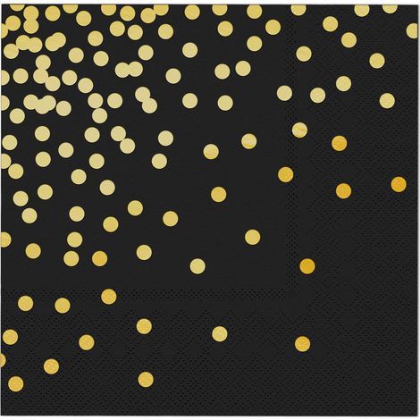 Servilletas negras con lunares dorados para fiestas, 33x33 cm, 10 unidades (1/3)