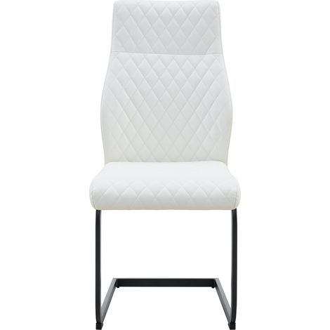 Set de 2 sillas de comedor en PU blanco con respaldo alto y estructura de metal negro (1/5)