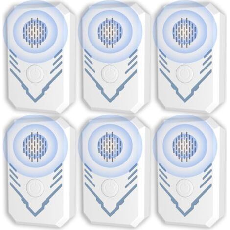 Repellente a ultrasuoni per topi e ratti – 6 pezzi, dimensioni 8,5 x 5,5 x 4,5 cm, efficace contro zanzare e altri parassiti.
