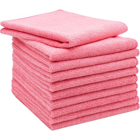 Lot de 10 Chiffon, 32x32 cm, Microfibre, Non pelucheux, Rose, Cuisine, Salle de bain, Voiture