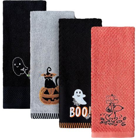 4Mouchoirs en pur coton sur le thème d'Halloween, avec des motifs de chauves-souris, de fantômes et de citrouilles.7040centimètre