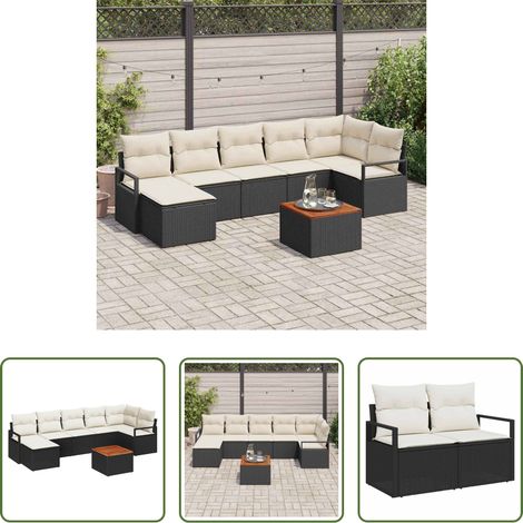 vidaXL Jardin -  Ensemble de canapé de jardin avec coussin 8 pcs Noir polyrotin (1/5)