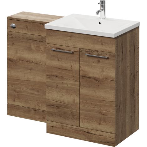 Napoli 460 Tobacco Oak 1100mm 2 Door Vanity Unit Toilet Suite with Glide Basin - 1100mm - Chrome 160mm HandleWithout Kingston Toilet Pan