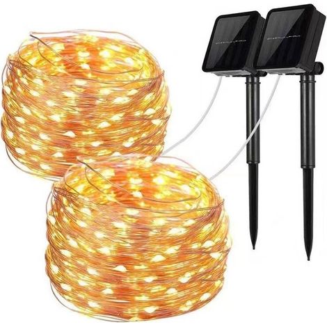 Guirlande lumineuse solaire 2 pièces, 10 m, 100 LED, 8 modes, protection IP65, adaptée aux arbres de Noël, jardins, balcons, décorations (1/4)