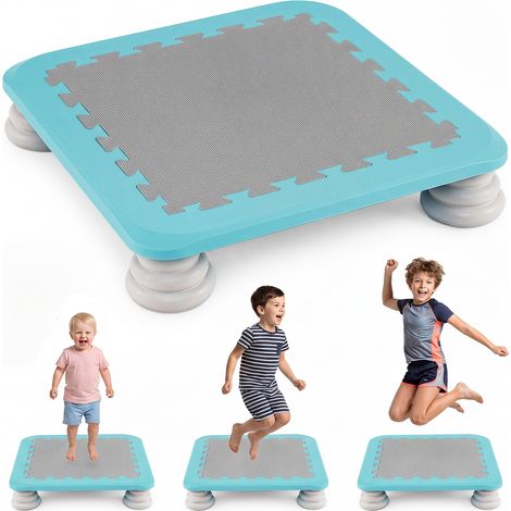 Mini Trampoline Enfant 65x65x13 cm, Surface Antidérapante Jeu de Saut Sensorielle, Pieds Amovibles, Jouet Intérieur et Extérieur, 3 Ans, Bleu (1/5)