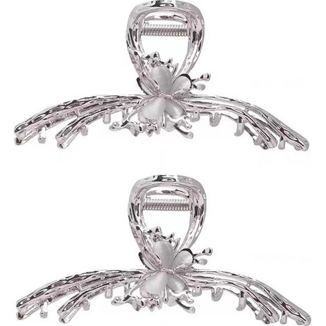 Lot de 2 pinces cheveux papillon en métal, coloris argent, accessoire coiffure (1/5)