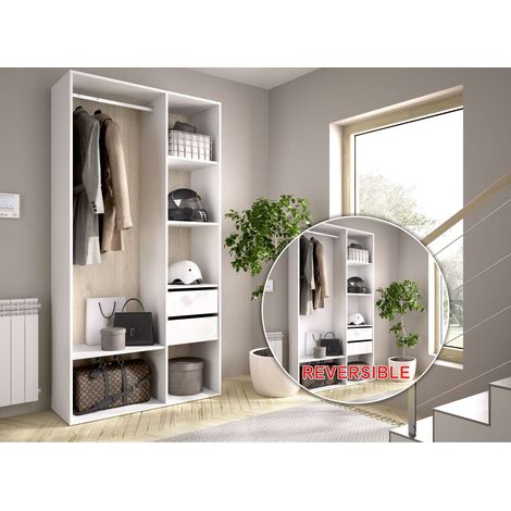 Vestidor Reus 2 cajones y trasera reversible en blanco/natural, 205cm(alto) 98cm(ancho) 45cm(fondo) (1/4)