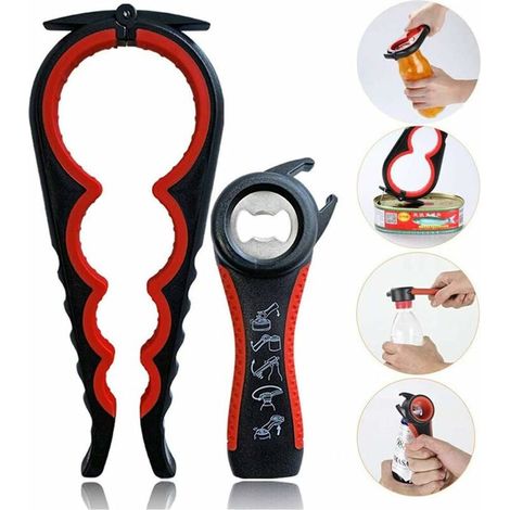 FOREHILL Nuovo set di apriscatole da tre pezzi, set da due pezzi, apribottiglie 4 in 1 set da due pezzi, B Nero Rosso OPP (1/5)