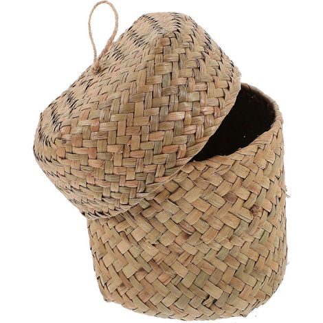 Mini panier à fleurs tressé en herbe, compatible avec rangement et couvercle. Panier tressé à la main. (1/5)