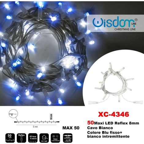 TRADE SHOP - Catena Luminosa 50 Luci Led Lucciole Blu Fisso + Bianco Intermittente Xc-4346 -