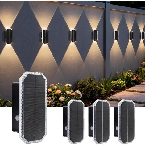 Applique Solaire Extérieur 1800mAh 3000K-6500K IP65 Lot de 4, efficacité +20%, 3 Températures, éclairage haut et bas, pour jardin, clôture, balcon, terrasse (1/5)