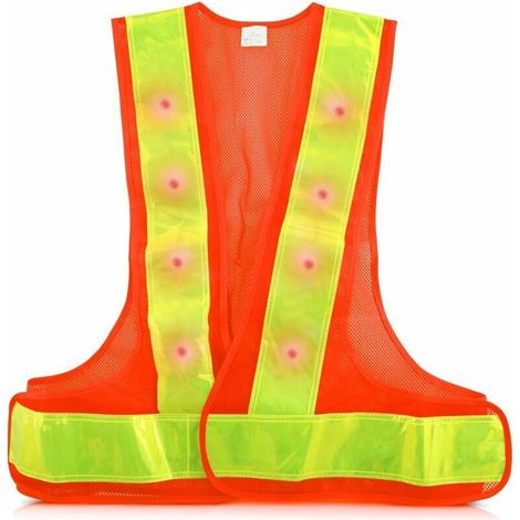Gilet de Sécurité LED Haute Visibilité - 16 Lumières LED Clignotantes et Bandes Réfléchissantes Fluo - Vélo Course Moto Jour Nuit Ternel (1/4)