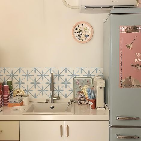 Lot de 10 autocollants de transfert pour carrelage de salle de bain, cuisine, crédence, carrelage mural en vinyle à décoller et recoller - Motif floral bleu et blanc - 15 cm (1/5)