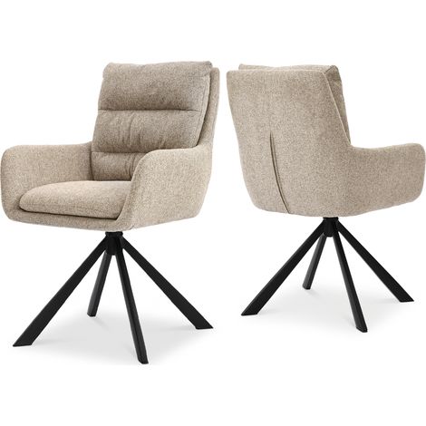 Bon Furni Sillas giratorias 360° tela aspecto lino taupe, juego de 2