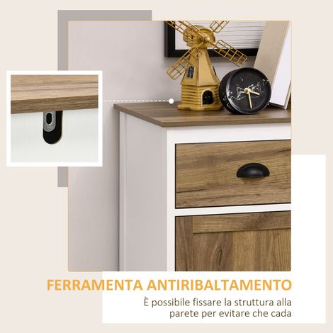 Meuble roulant blanc style rustique en panneaux agglomérés, avec tiroir et placard, 78,5 x 39 x 89,4 cm (1/5)