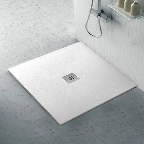 Piatto doccia su misura 80x80 Karen in resina bianco effetto pietra (1/5)