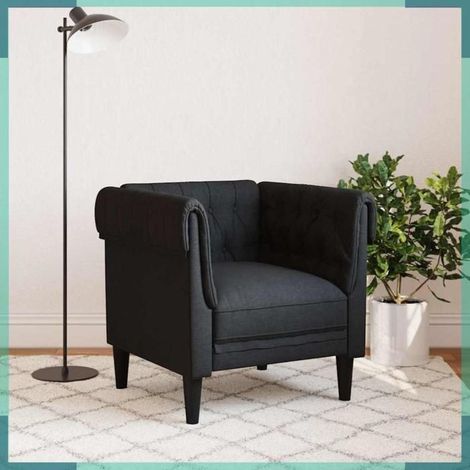 372540 Fauteuil Chesterfield noir tissu (1/5)