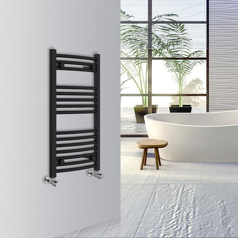 WarmeHaus Curved Bathroom Heated Towel Rail 800x400mm Black (1/5)